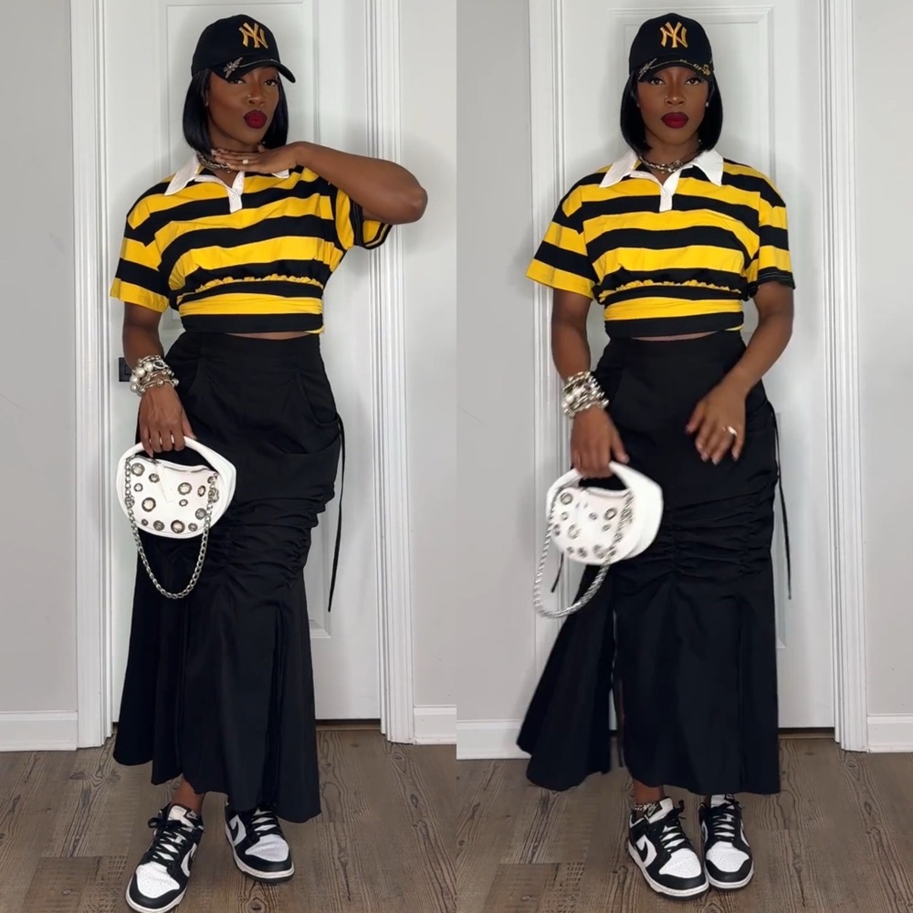Cropped Yellow and Black Stripe Polo
